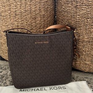 Michael Kors Dark Brown Logo Shoulder Bag with Gold Hardware